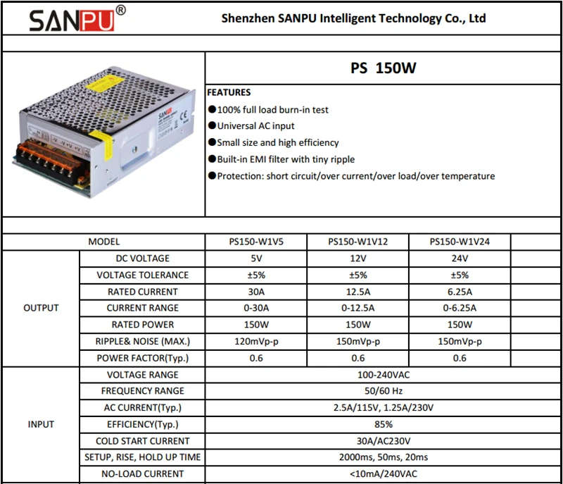 Fonte de Alimentação de Comutação de Tensão Transformador de Iluminação por Leds ac para dc Sanpu Smps w Levou Constante Motorista 220 6a 110 Tira 24 v 150 14 Renovação da Casa