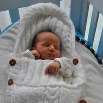 

Baby Infant Swaddle Wrap Warm Crochet Knitted Hoodie Soft Swaddling Wrap Newborn Blanket Sleeping Bag for Toddler Bedding Props