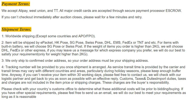 payment terms & shipment terms_