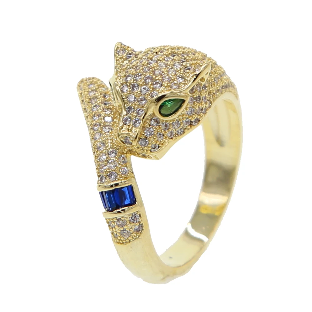 

HIPHOP Rock iced out bling women jewelry micro pave cz leopard cool animal Gold finger ring
