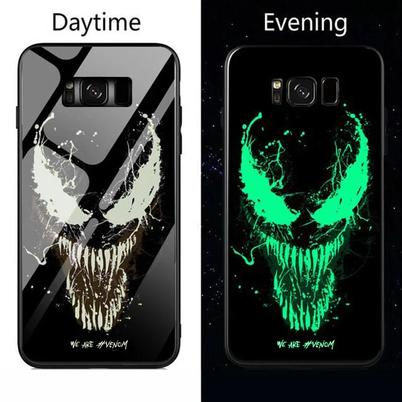 

Marvel Venom Luminous Glass Case For Samsung Galaxy S10 S9 PLUS Avengers Luxury Back Cover For Galaxy S9 S10 Tempered Glass Case