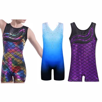

BAOHULU 3-11 Years Sleeveless Shiny Leotards for Girls Sparkle Mermaid Gymnastics Costume Biketard Ballet Dance Leotard Kids