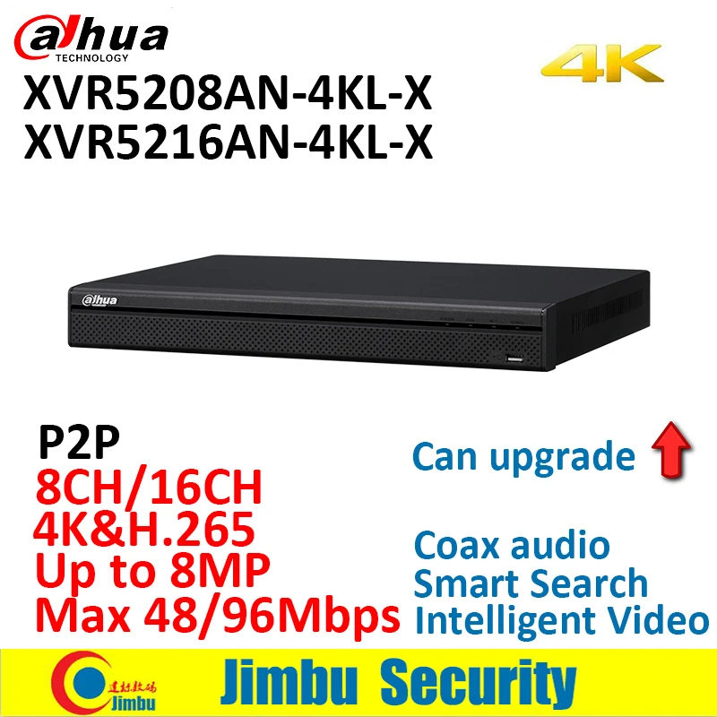 

Dahua 4K DVR video recorder XVR5208AN-4KL-X XVR5216AN-4KL-X P2P H.265 Supports HDCVI/AHD/TVI/CVBS/IP video inputs up to 8MP