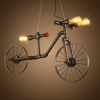 

Wrought iron retro cafe restaurant bar industrial wind creative personality water pipe bicycle Pendant Lights WF4081633