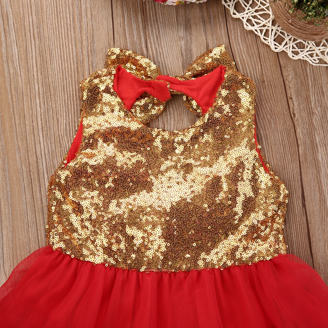 Супер милое рождественское платье с блестками для маленьких девочек вечерние платья Сарафаны Одежда для маленьких девочек