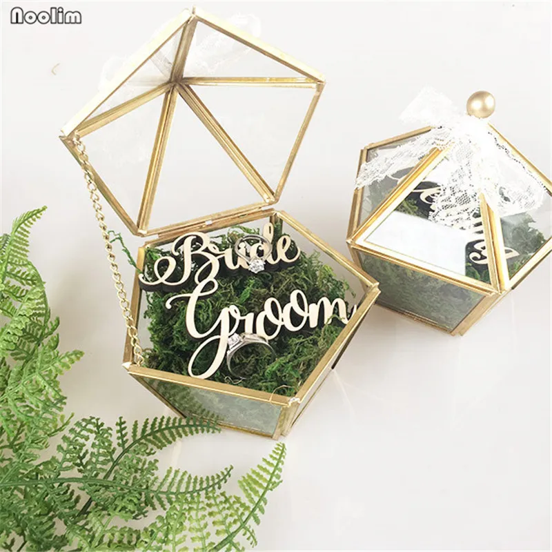 

Geometric Personalized Wedding Glass Box Glass Ring Box Engagement Ring Box Pentagon Geometric Copper Jewelry Ring Holder Gifts