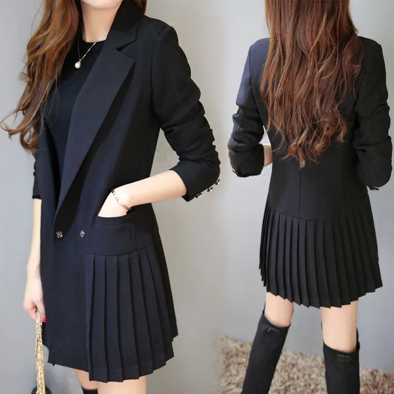 

Women's jacket OL professional small suit spring and autumn black pleated Slim temperament office ladies casual versatile jacket