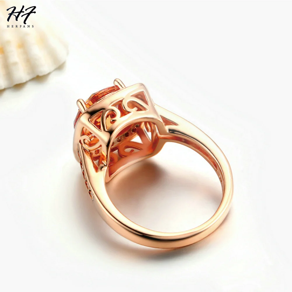 Trendy Champagne Crystal Rings for Women AAA+ Cubic Zirconia Rose Gold Color Fashion Jewelry Xmas Gift for Girls R057