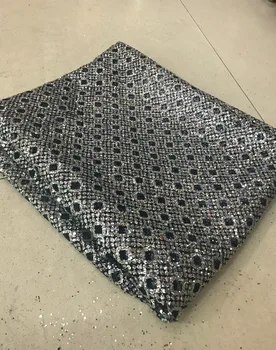 

Silver Glitter small sequins African french lace Nigerian sewing tulle net lace fabric 5 yards perfect hot sale Black mesh
