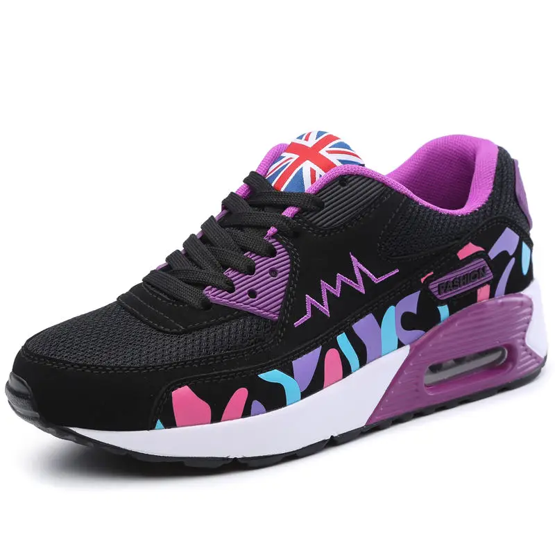 Женская летняя уличная спортивная обувь размера плюс, светильник для бега на плоской подошве со шнуровкой, сетчатые дышащие кроссовки на платформе, амортизирующая обувь для предотвращения столкновений - Цвет: Purple