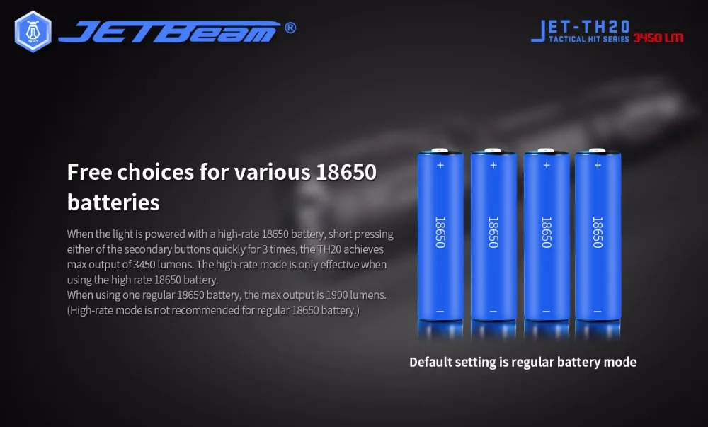 JETBeam TH20 светодиодный фонарик 3450 Люмен Cree XHP70 фонарик для самообороны с 1*18650 батареей