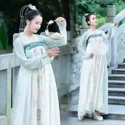 Hanfu женское китайское старинное синее белое винтажное летнее платье для женщин принцесса студенческий костюм плюс размер