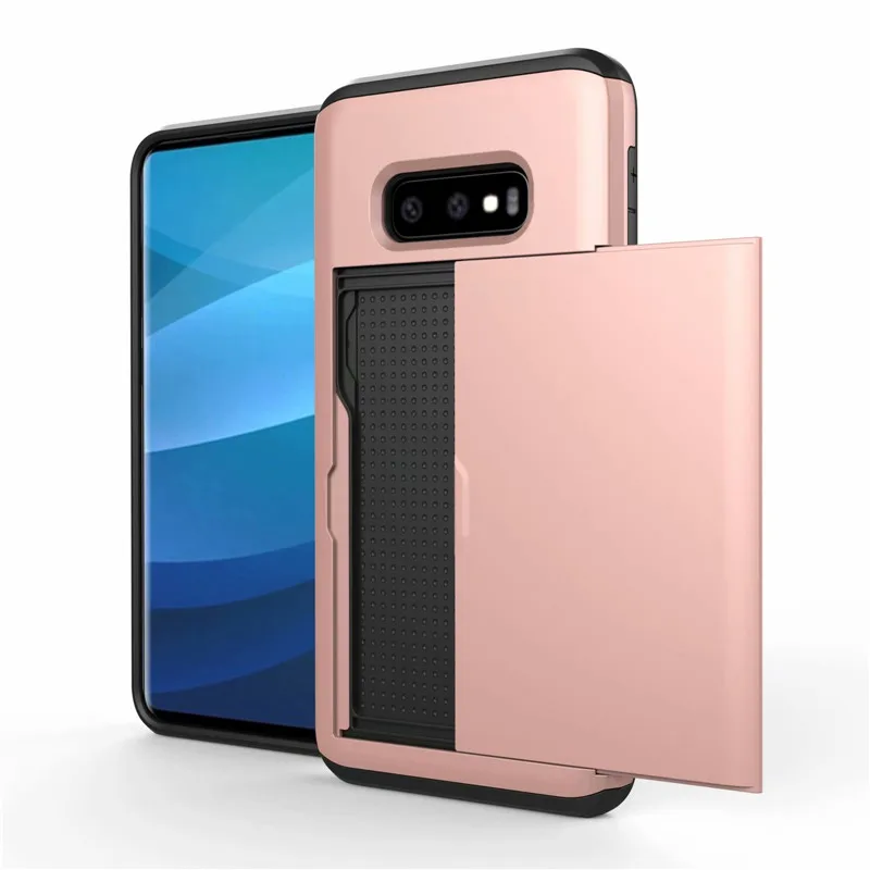 

For Samsung Galaxy S10 5G S10E Luxury Rugged Hybrid Slide Wallet Card Storage Armor Case For S10 Plus Silicone Shell Back Cover