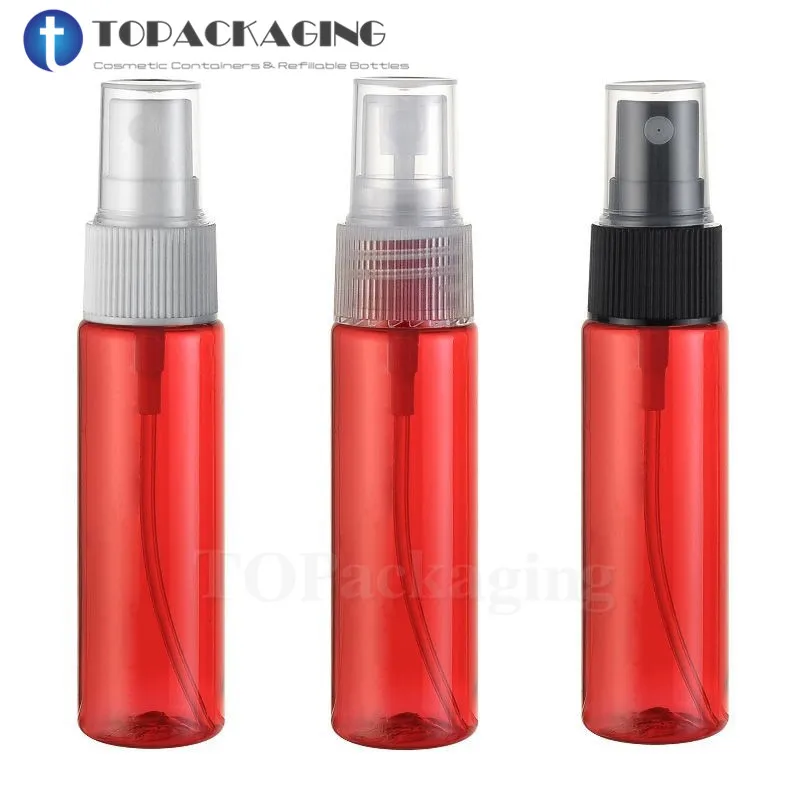 

50PCS/LOT-30ML Spray Pump Bottle,Flat Shoulder,Red Plastic Cosmetic Container,Empty Perfume Sub-bottling With Mist Atomizer