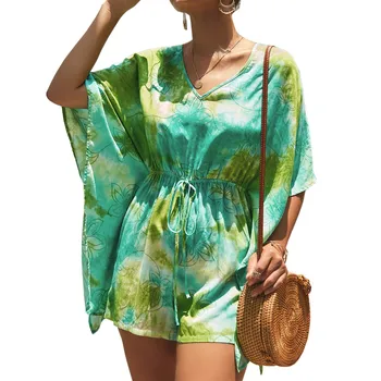 

Women Summer Fashion Boho Print Colorful ink Bat Short Sleeve Playsuit Holiday Chic Short Jumpsuit