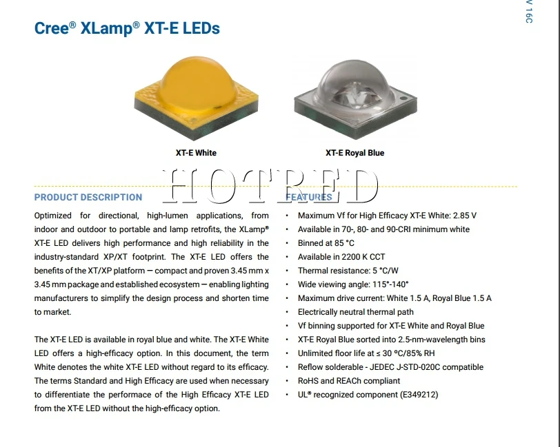 10 шт. Cree ХТЕ светодио дный XT-E 1-5 Вт светодио дный излучатель теплый белый 3000-3200 К; Холодный белый 6500-7000 К; королевский синий 450-452nm светодио