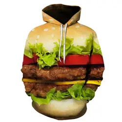 Новые 2019 вкусные Burger весело печатных Для мужчин худи 3D Толстовка в стиле "хип-хоп" Повседневное Удобная Толстовка фирменный дизайн Для