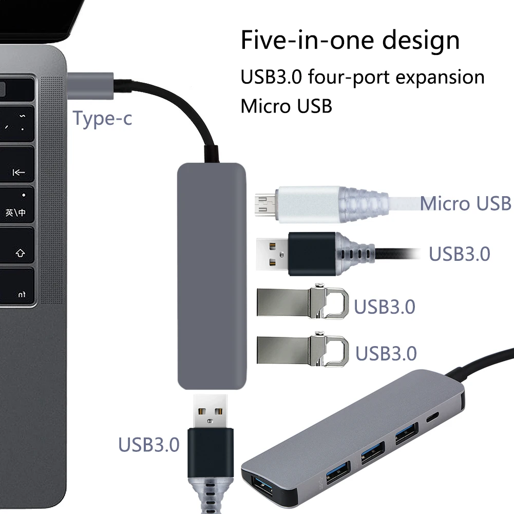 5 в 1 концентратор Usb Type C Алюминиевый сплав Usb 3,0 хаб порт Usb C адаптер Компьютерные аксессуары Прямая поставка