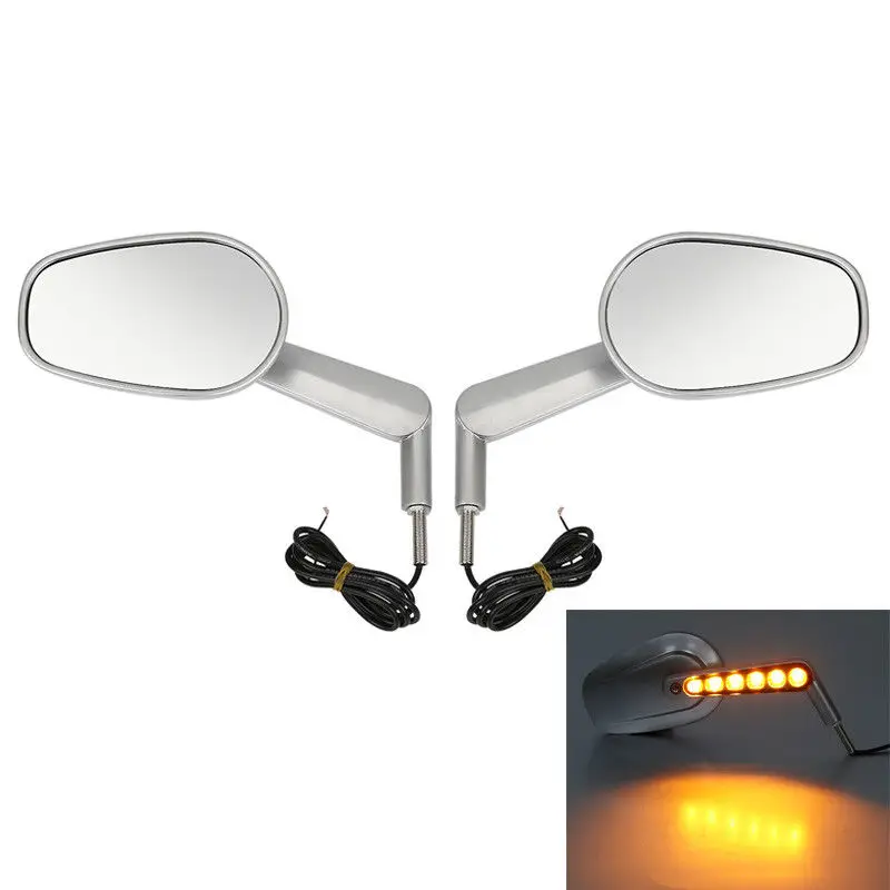 Silver Muscle Rear View Mirrors & LED Front Turn Signals For Harley V