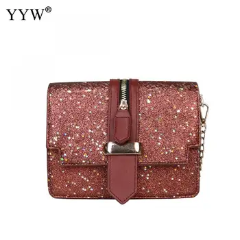 

YYW Korean Joker chain Crossbody Bag small square retro hasp shoulder bag gradient color Messenger bag for ladies Sequined Bolsa