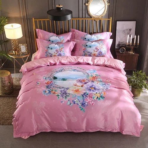 bedding set 6 Комплект постельного белья королевского размера с 3D рисунком, роскошный комплект постельного белья из шелкового атласа и хлопка, пододеяльник, простыня, Комплект постельного белья linge de lit ropa de cama - Цвет: bedding set 6
