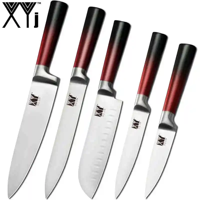 XYj набор кухонных ножей шеф-повара для нарезки хлеба Santoku нож для очистки овощей 8 ''подставка для кухонных ножей гаджет для приготовления пищи Acceossory - Цвет: 5pcs set