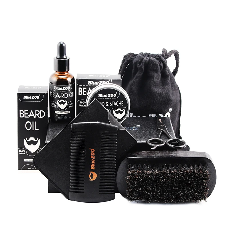 Men Beard Grooming Tools Set Moustache Balm Wax + Beard Oil + Beard