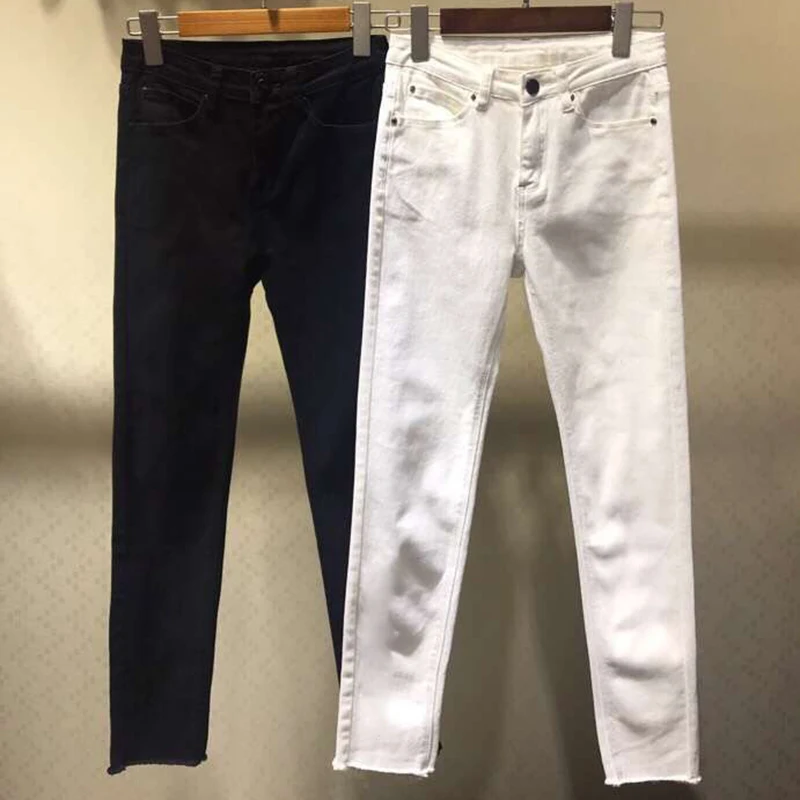 

Newest Casual White Pants Women Skinny Full Pants Low Waist 2019 High Fashion Black White Pants Women Pencil Pants with Pockets