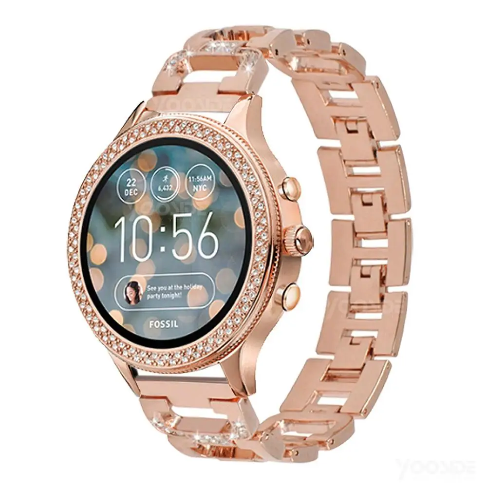 YOOSIDE 18 мм Quick Release Металл Нержавеющая сталь Bling Crystal часы ремешок для Fossil Q Venture Gen3/Gen4 HR/TicWatch C2