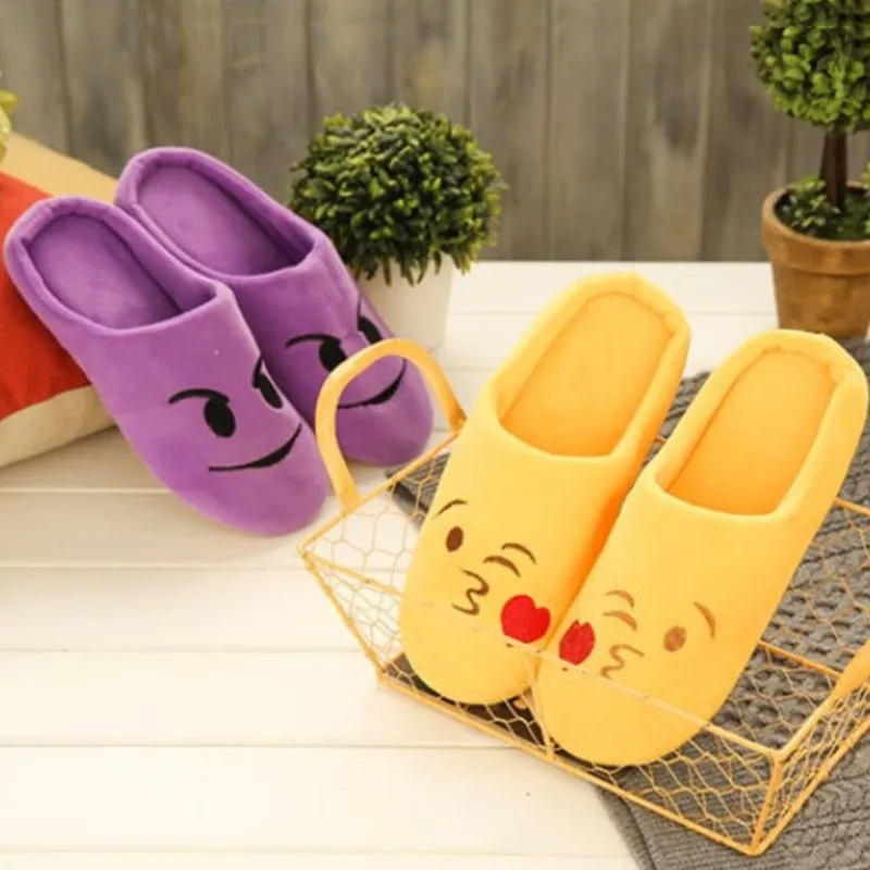 

New 2019 Men&Women Emoji Slippers Winter Warm Cotton Plush Slipper Emoji Shoes Indoor Shoes Soft Cartoon Slipper Unisex Non-slip