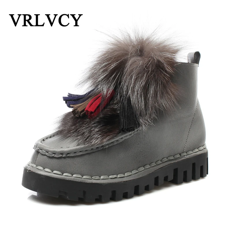 

Large size women's boots wild warm snow boots explosion models flat fox fur short boots women's shoes