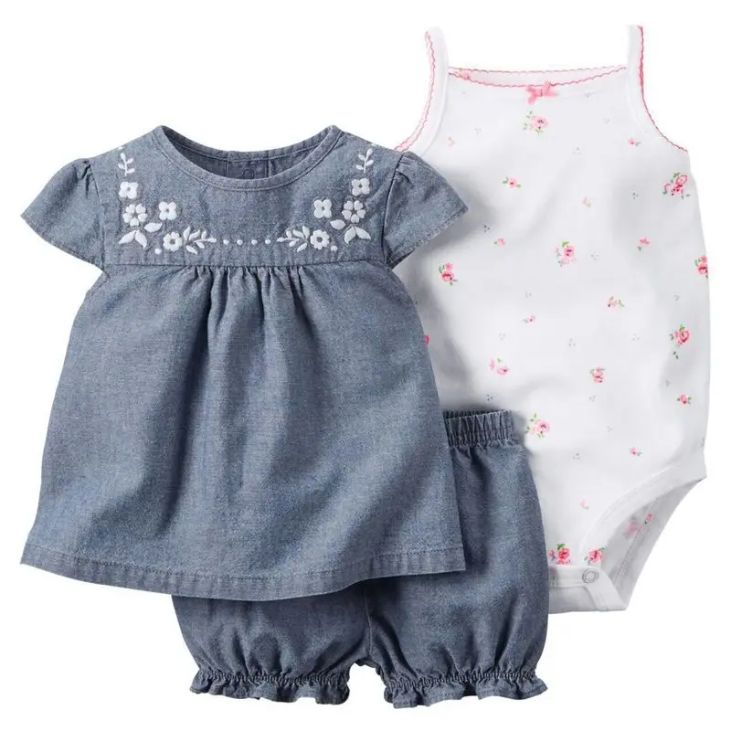 

Children's wear cotton embroidered short sleeve shorts, children's clothing, baby's three-piece suit