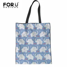 FORUDESIGNS/Милая Льняная сумка-тоут с принтом слона, сумка для покупок, многоразовая сумка для продуктов, прочная тканевая сумка, повседневная женская сумка на плечо