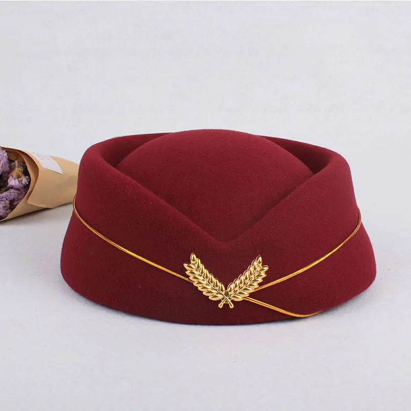 yandy costumes 2019 Party Cap Wool Felt Air Hostesses Beret Hat Base Cap Airline Stewardess Sexy Formal Uniform Hat Caps Accessory Roll play anime cosplay female Cosplay Costumes