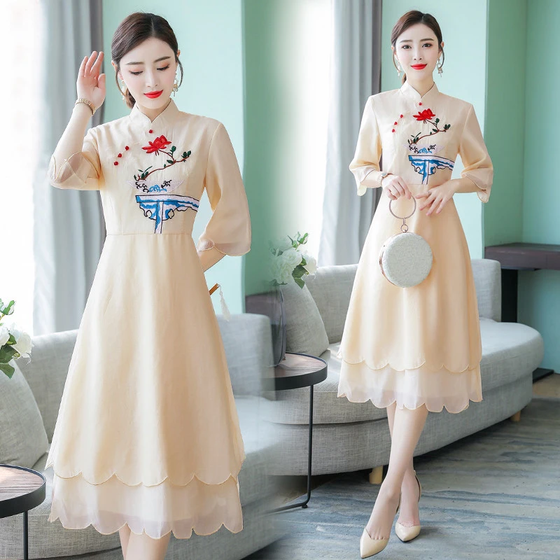 2019 verano las mujeres vestido de noche cheongsam mejorada elegante dama de honor boda qipao noble baile de graduación vestidos fiesta vestido de chino - 2