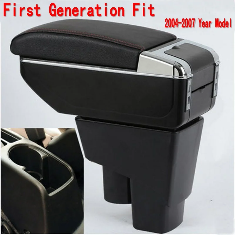 For Honda Fit Jazz hatchback armrest box central Store content Storage box with cup holder ashtray USB interface 2004-2007