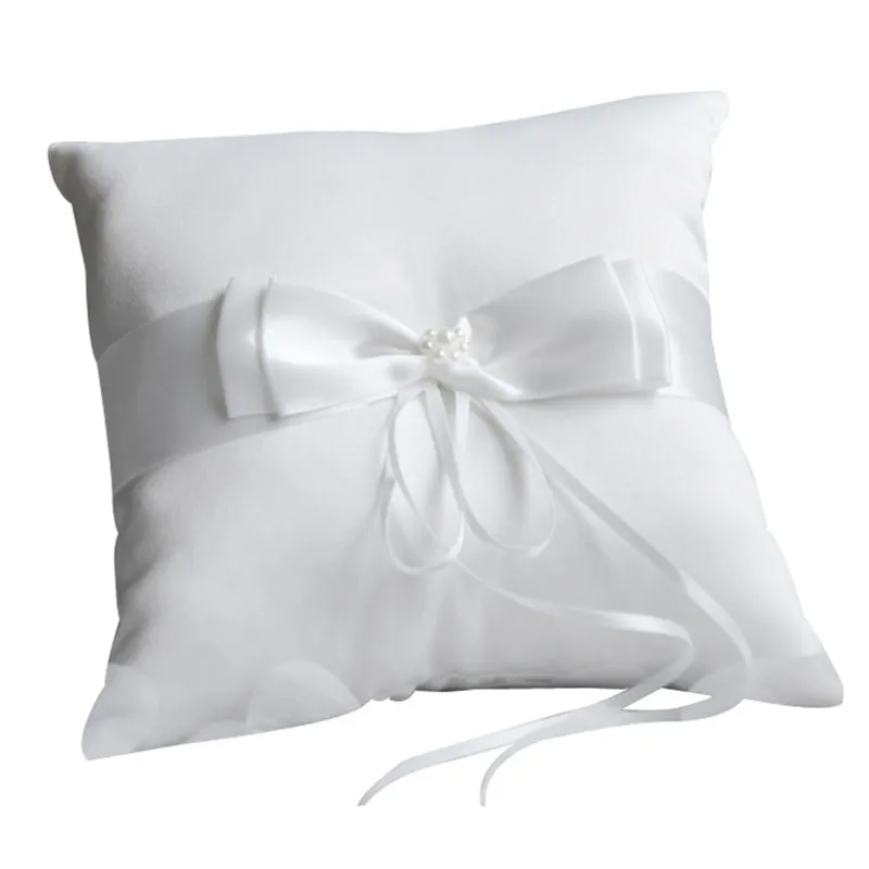 

Double Bow Ribbon Pearls Romantic Ring Pillow Bridal Wedding Ceremony Pocket Ring Pillow Cushion Bearer with Ribbons Decoration