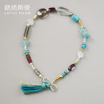 

Lotus Mann ALL - IN - ONE Moonstone pomegranate green crystalline apatite semi-precious stones lap bracelet