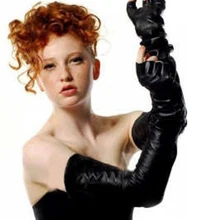 Женские 60 см(23,") длинный Верх Натуральная овечья кожа без пальцев оперные перчатки черные