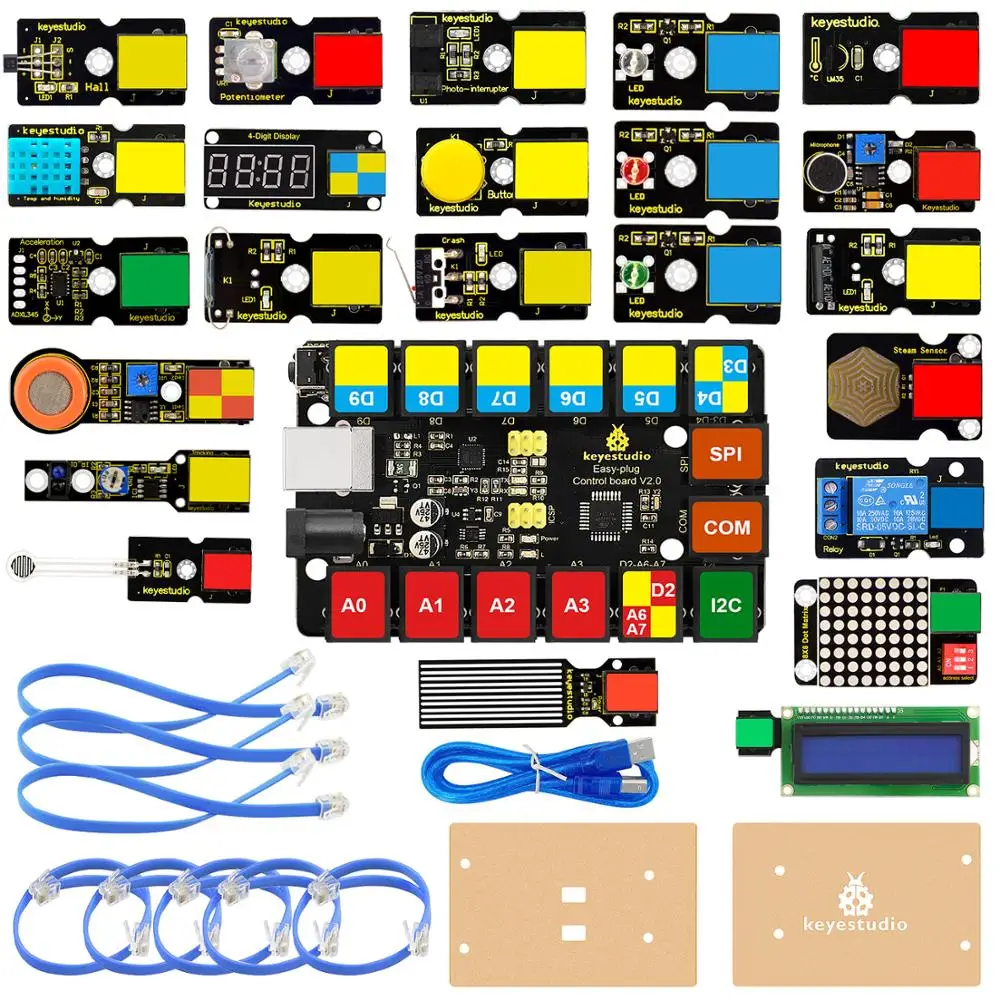 Kit de Aprendizaje electrónico y de programación para Estudiantes de Primaria KEYESTUDIO Easy Plug Super Starter Kit para Arduino/Mixly Secundaria y Universidad Stem EDU 