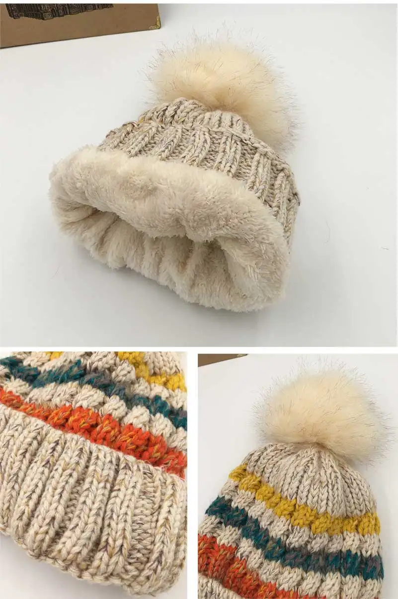 winter hat female beanie faux fur pompon hat knitted pompon beanie winter hat knitted hat winter hats (10)