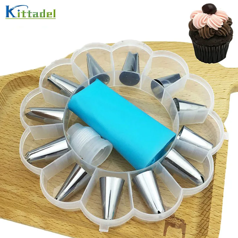 

14Pcs/Set Silicone Pastry Bad+12Pcs Stainless Steel Cake Decoration tool Nozzles Converter DIY Cream Tips Baking Tool Box