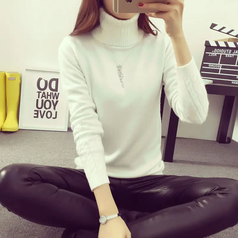 Korean Autumn Winter Thick Women Sweaters and Pullovers Jersey Mujer Turtleneck Long Sleeve Solid Knitted Maglioni Donna