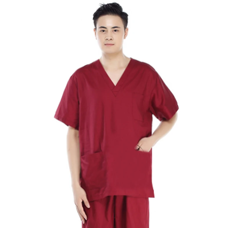 Брендовая медицинская одежда для скорой помощи, Униформа, Хлопковая женская одежда, мужские костюмы врача, 3 шт. костюмы - Цвет: Men Dark Red