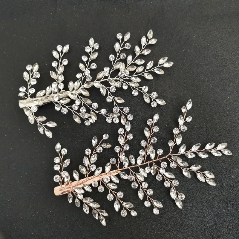 SLBRIDAL ручной работы Серебряная роза Золотые Стразы Свадебная заколка свадебные аксессуары для головных уборов для женщин ювелирные изделия