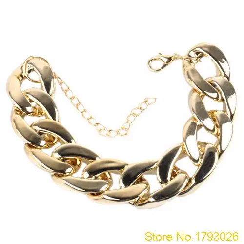 

3 Color Fashion Women's Golden/Black/Silver Curb Link Plastic Chain Bracelet 4TX3