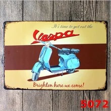 Винтажная жестяная вывеска Настенный декор Ретро металлический Бар Гараж плакат мотоцикл Vespa 20x30 см