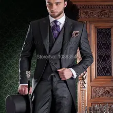 Новое поступление, индивидуальный заказ, темно-серый фрак, Классические свадебные костюмы для мужчин, мужские костюмы, 3 предмета, Свадебный костюм жениха, смокинг