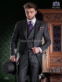 Najtaniej New Arrival Wykonane Na Zamówienie Ciemny Szary Frak Klasyczne Garnitury ślubne Dla Mężczyzn Groomsmen Garnitury 3 Sztuk Groom Smokingi ślubne