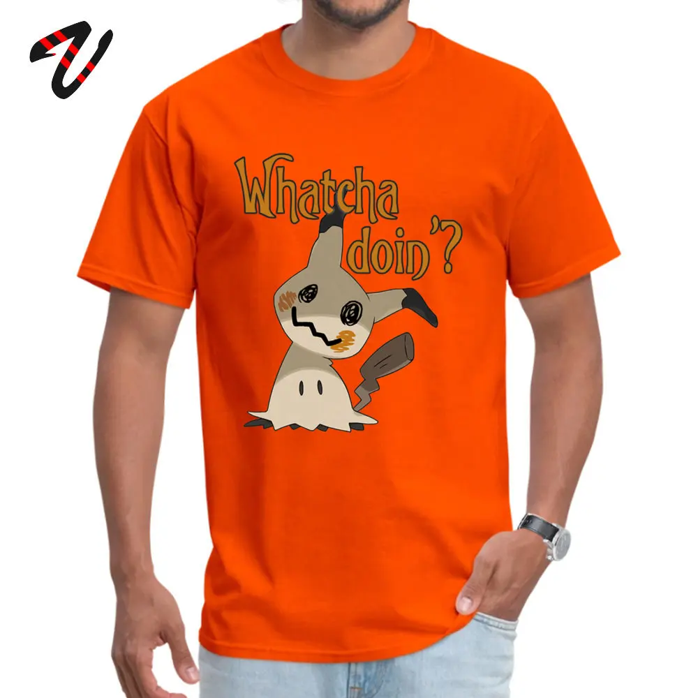 Whatcha doin Mimikyu Top T-shirts Custom Short Sleeve High Quality Round Neck Cotton Tees Tshirts for Men Summer/Autumn Whatcha doin Mimikyu11697 orange